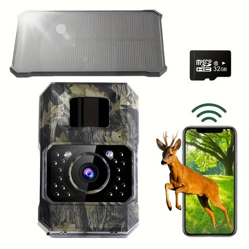 wildlife camera wifi 48mp 30fps solar infrared era with night motion activated 0 2s trigger with 32gb sd card 2000mah battery rechargeable for wildlife