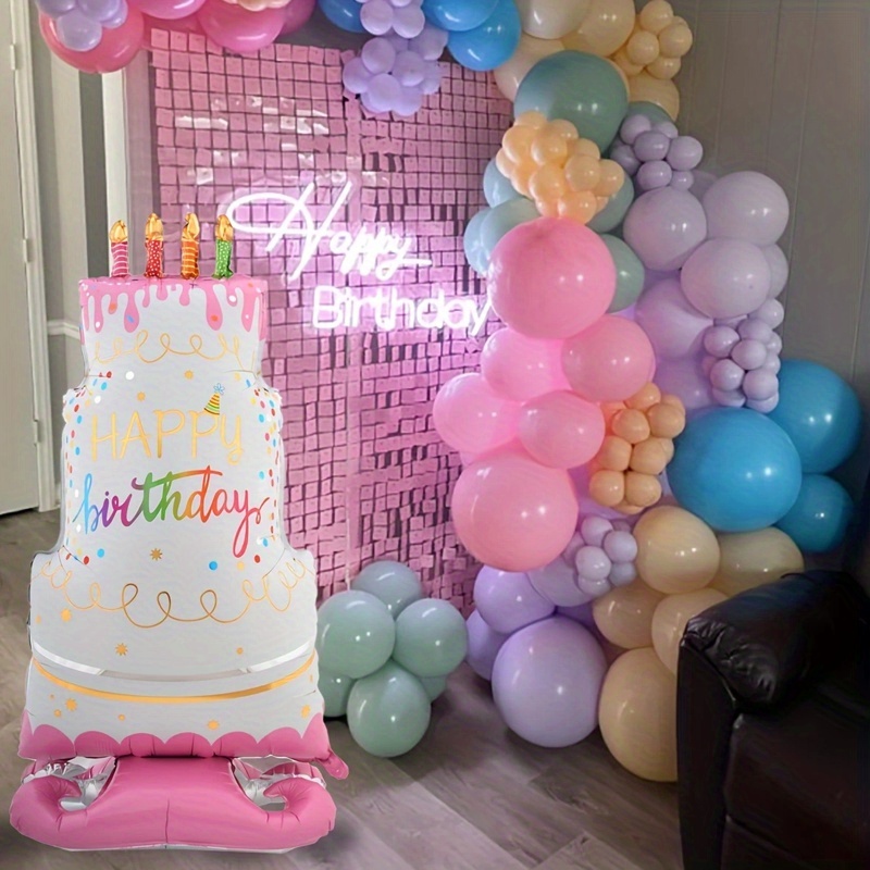 Image of 1 Giant Standing Birthday Cake Balloon, 58-inch Tall Foil Helium Balloon, Mixed-, Suitable For Party Decorations, Home Birthdays, Gifts, And Birthday Chain Backdrops, Recommended 14 And Up