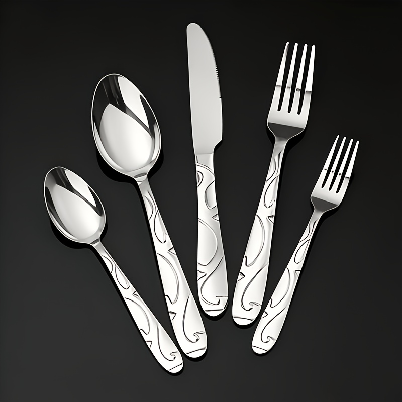 20pcs Set, Service For 4 Utensils, Bulk Cutlery, Wedding Tableware, Restaurant Utensils, Catering Flatware, Dishwasher Safe Utensils, Stainless Steel, Durable Tableware, Party Cutlery