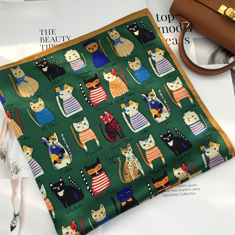 Korean-style Versatile Cartoon Cat Decorative Small Square Scarf