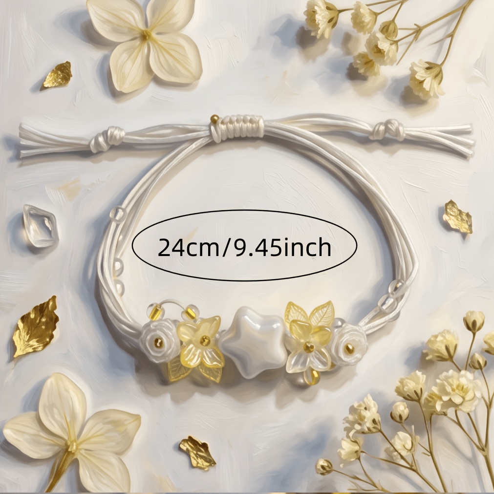 Handmade Woven Gentle Milk White Star Glass Bead Bracelet