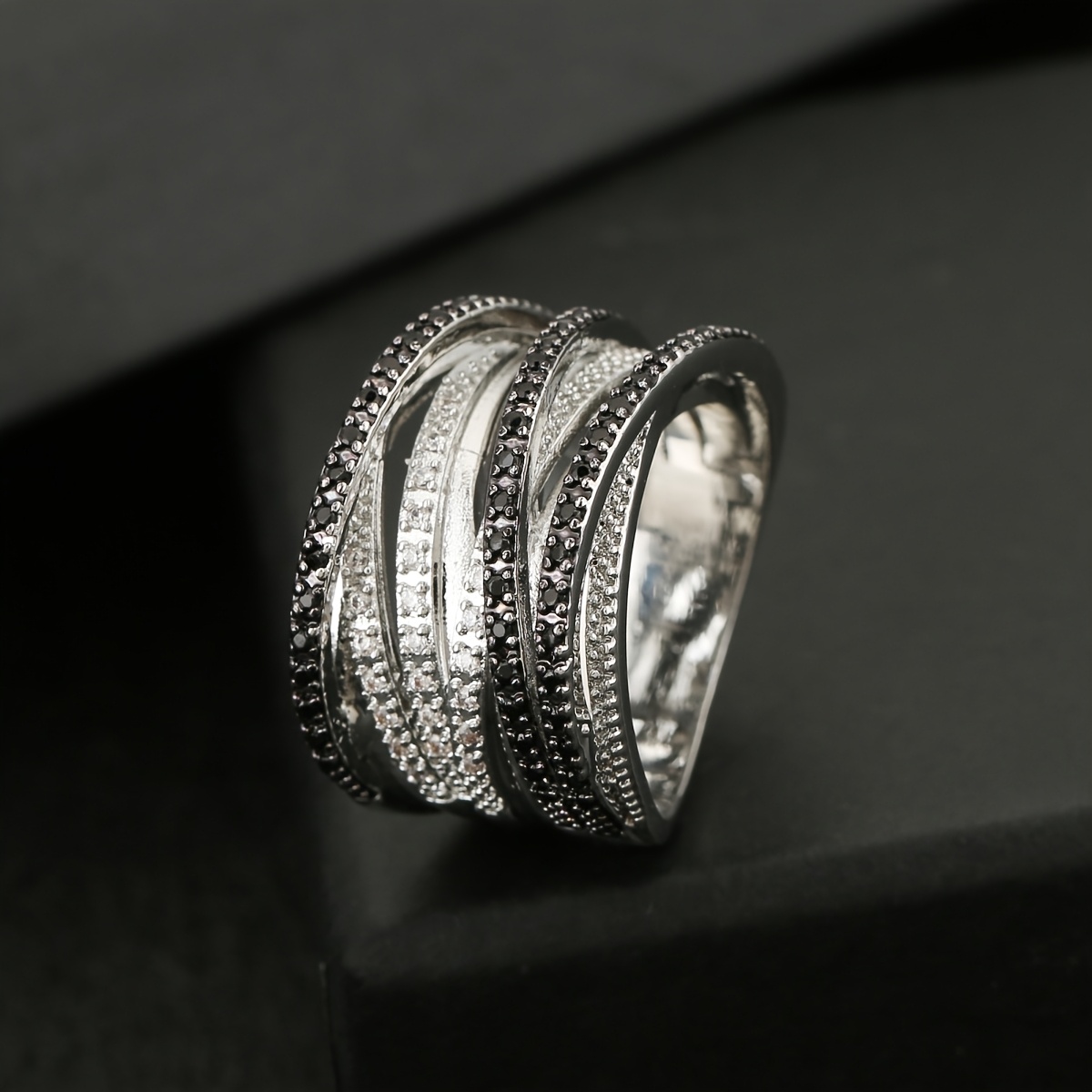 Unisex Copper Multi-Layer Overlapping Ring with Synthetic Zirconia