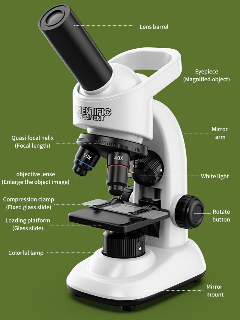 Professional Microscope For Children, Teenagers And Adults, 40X-16000 Times LED Illumination, Adjustable Focal Length, Glass Slide, Science Education Toy Set, Festival And Birthday Gift