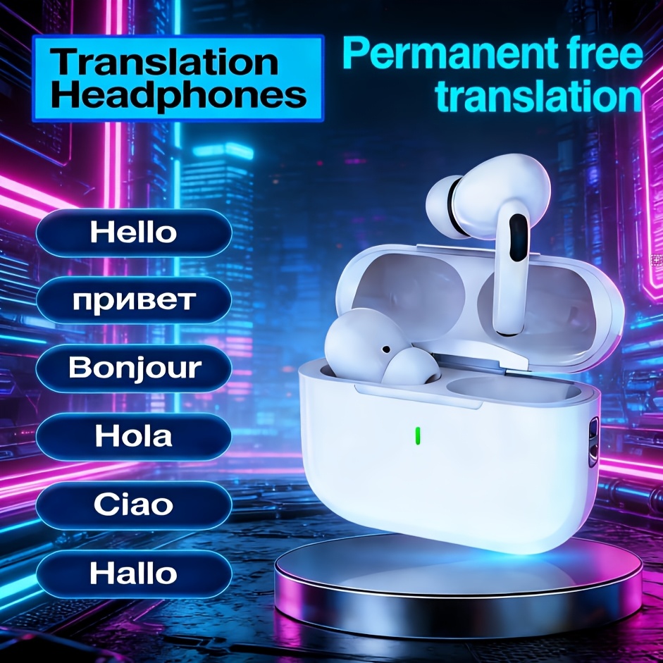 TEMU 2026 New Permanent Free Translation Earbuds, Digital Display, Tws In-ear Earplugs, Long , Built-in Microphone, , Type-c Charging Case, Music