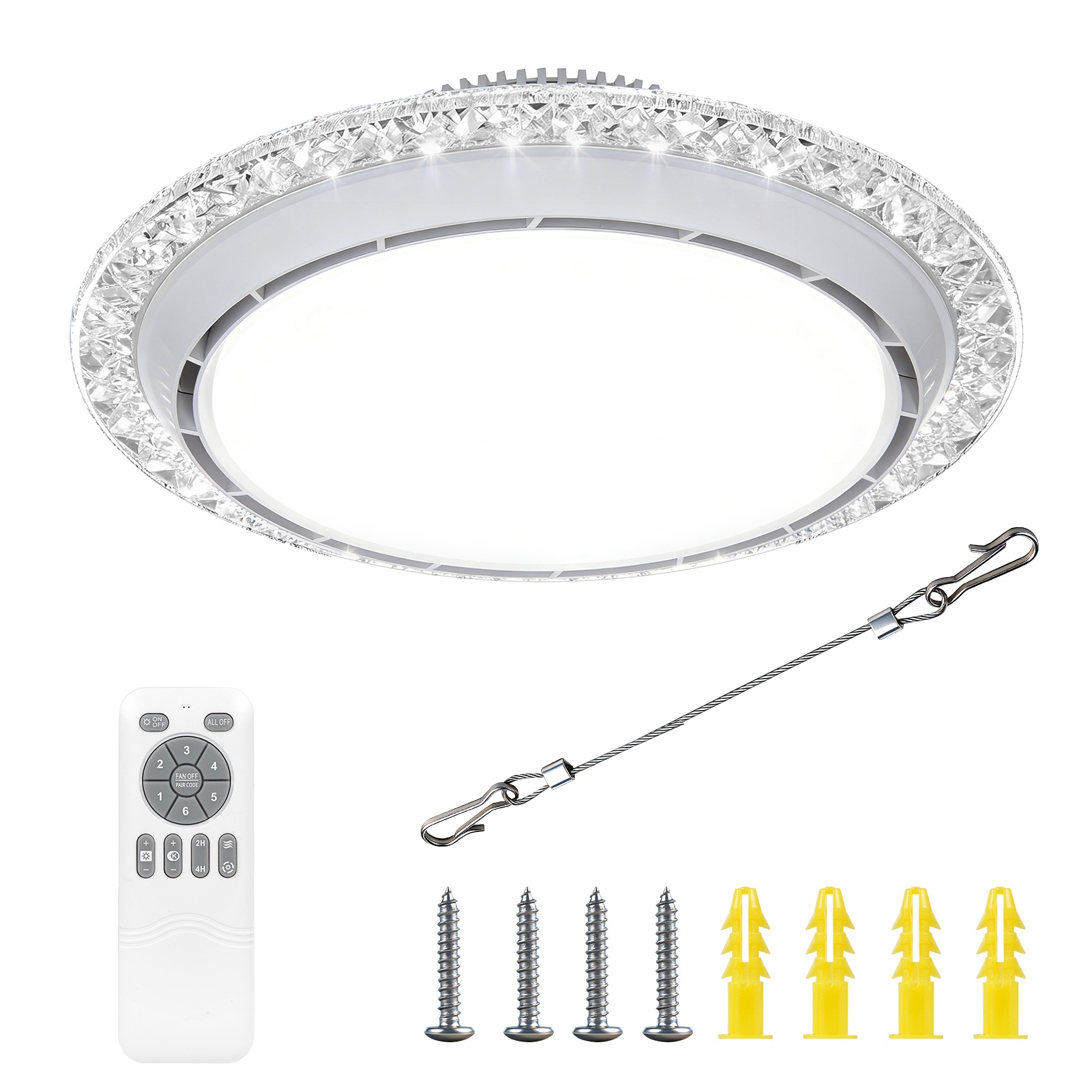 Crystal Shade Bladeless Fan Ceiling Light with Adjustable Color Temperature