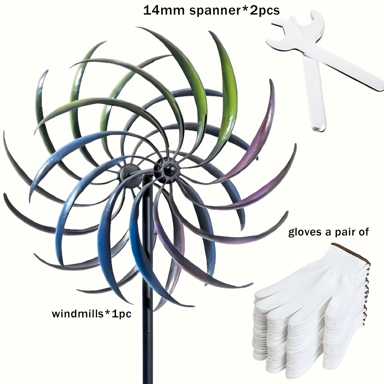 TEMU Big Metallic Wind Spinner, Vibrant 360° Rotating Kinetic Garden Art, Dual-blade Style, Ornamental Lawn Windmill Sculpture, Outdoor Yard