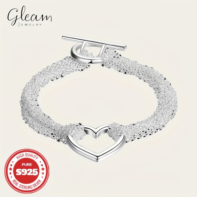 TEMU 925 Sterling Silvery Bracelet, Italian , Sparkly Delicate Silvery, Neutral Texture, Minimalist Fashion Accessory, 0.52oz
