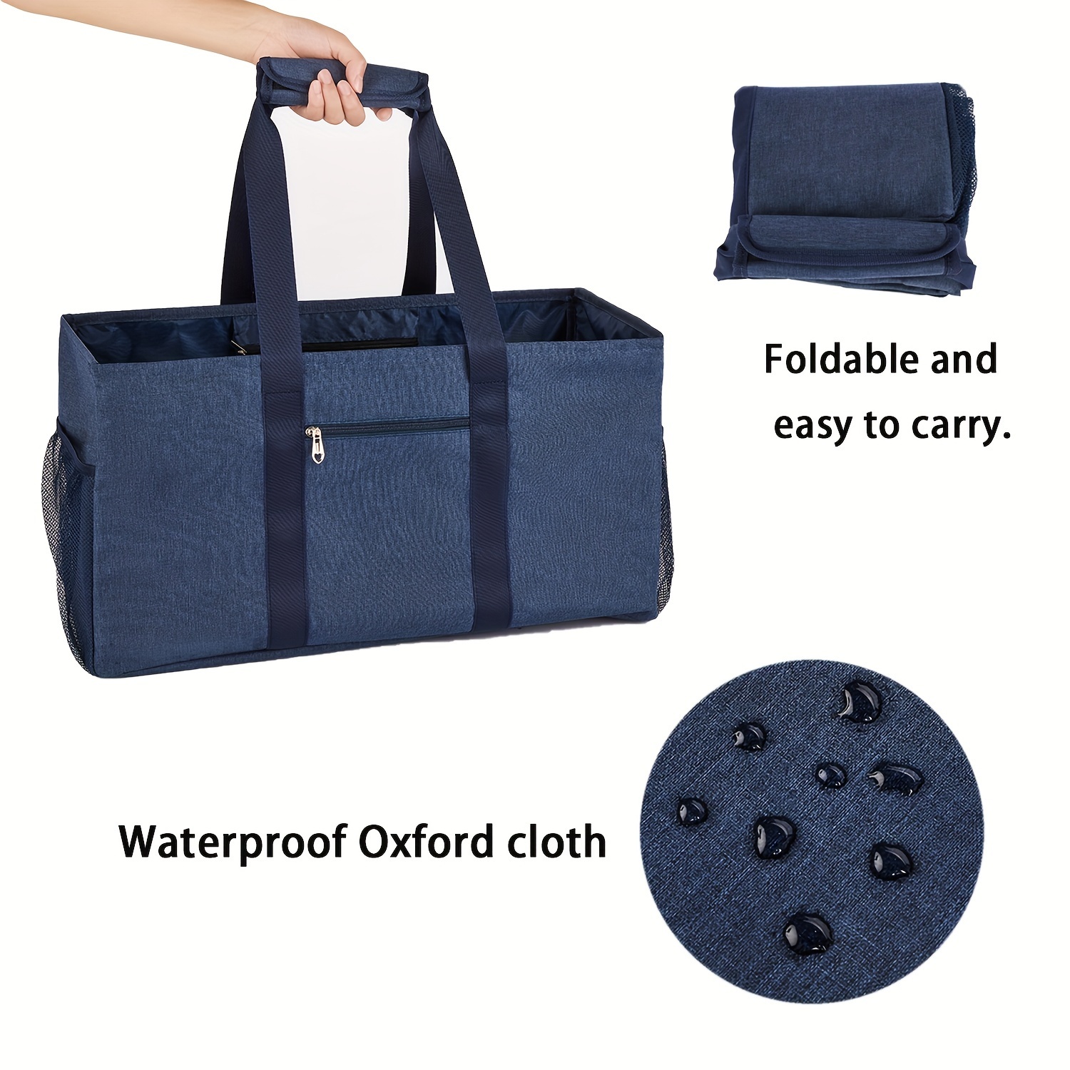 

Large Tote Bag - Waterproof, Foldable & Reusable For Shopping, Picnics & Beach , Square Shape