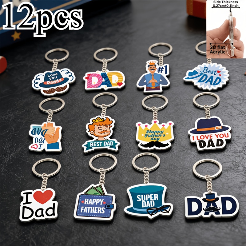 TEMU 2d Flat, [2d Flat] Father's Day 12pcs Keychain Set, Featuring Messages Such As "happy Father's Day" And " Dad." This Commemorative Gift Is