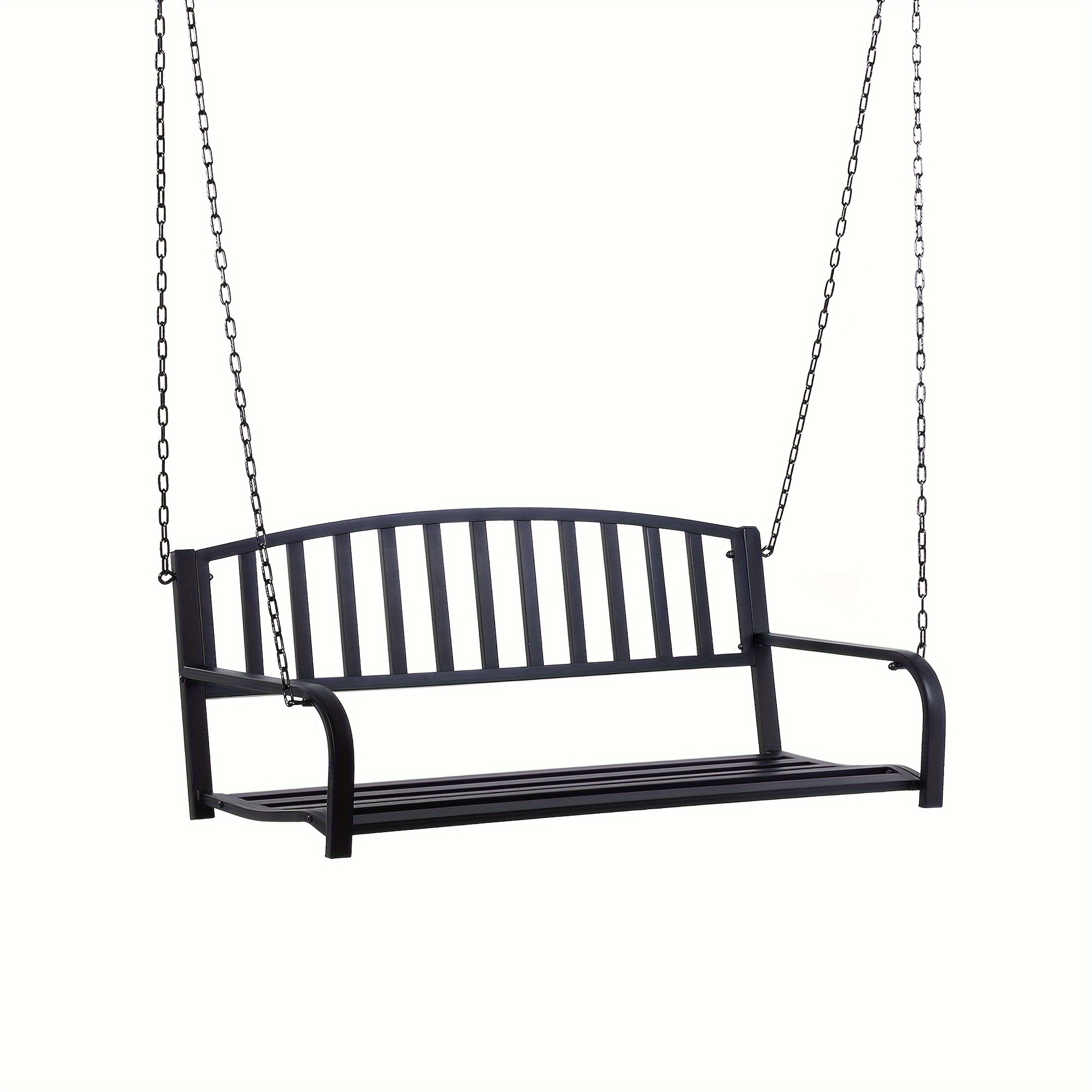 

2 Person Front Porch Swing Patio Swing Bench, Outdoor Steel Swing Chair With Sturdy Chains, For Backyard, Deck, 528 Lb Weight Capacity, Black