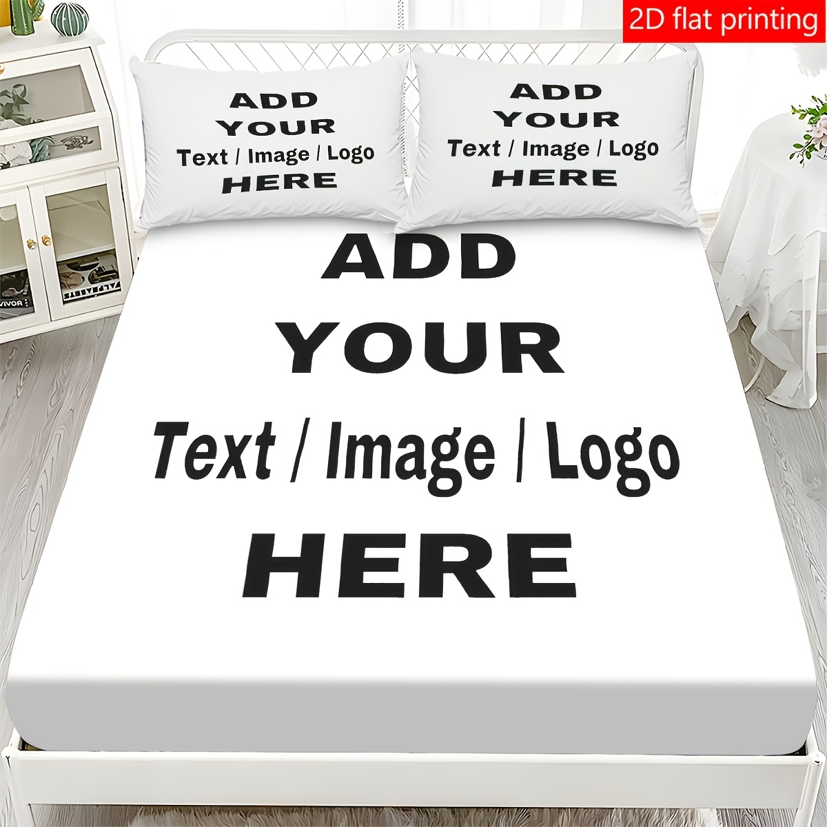 TEMU Fitted Sheet 3pcs Bedding - 3pcs 2d Flat Custom Personalized Photo Mattress Protector, 1 Fitted Sheet   2 Pillowcases, No Insert, Stylish Soft