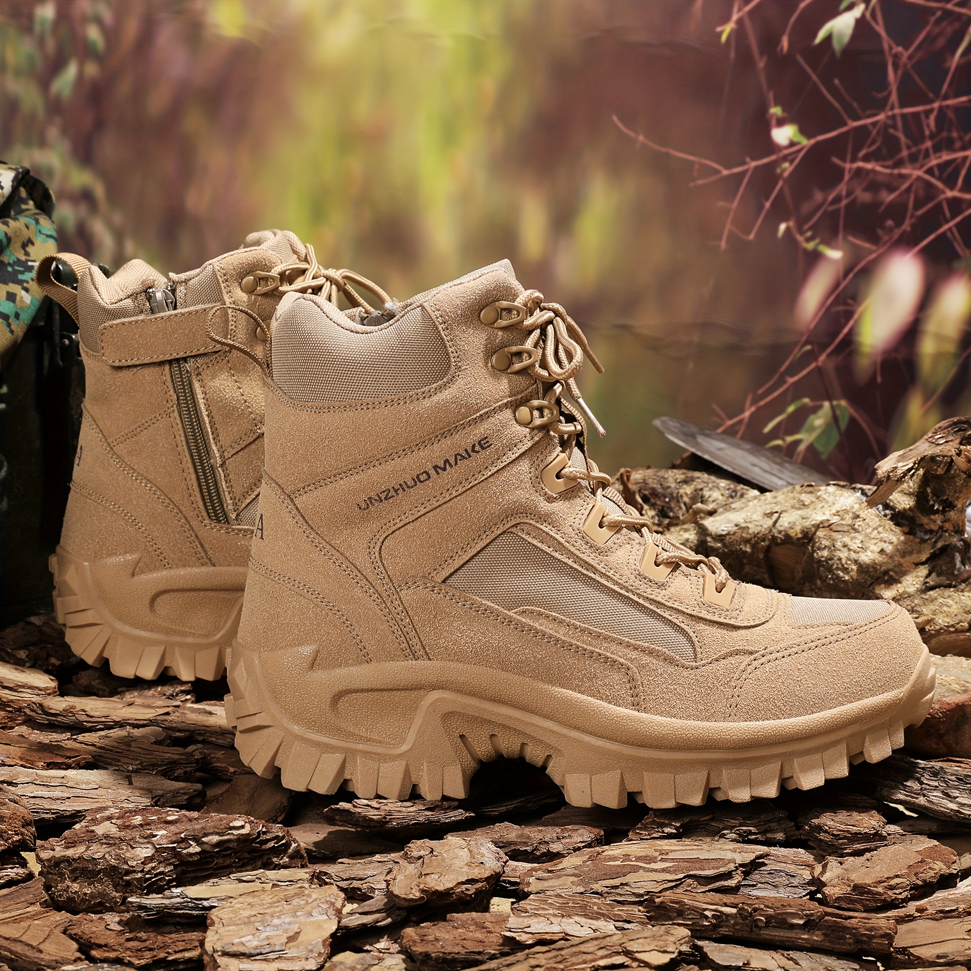 Men's Solid High Top Hiking Boots, Comfy Non Slip Lace Up Durable Sneakers For Men's Outdoor Activities