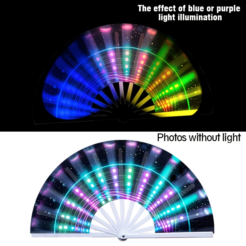 Image of 1pc Uv Reactive Glow Fan With Neon Fluorescent Print & Uv Suitable For Rave Parties, Nightclubs, Festivals - Black Light Activated Fan For Decor, Christmas, Graduation, - Plastic Glow Party Accessory