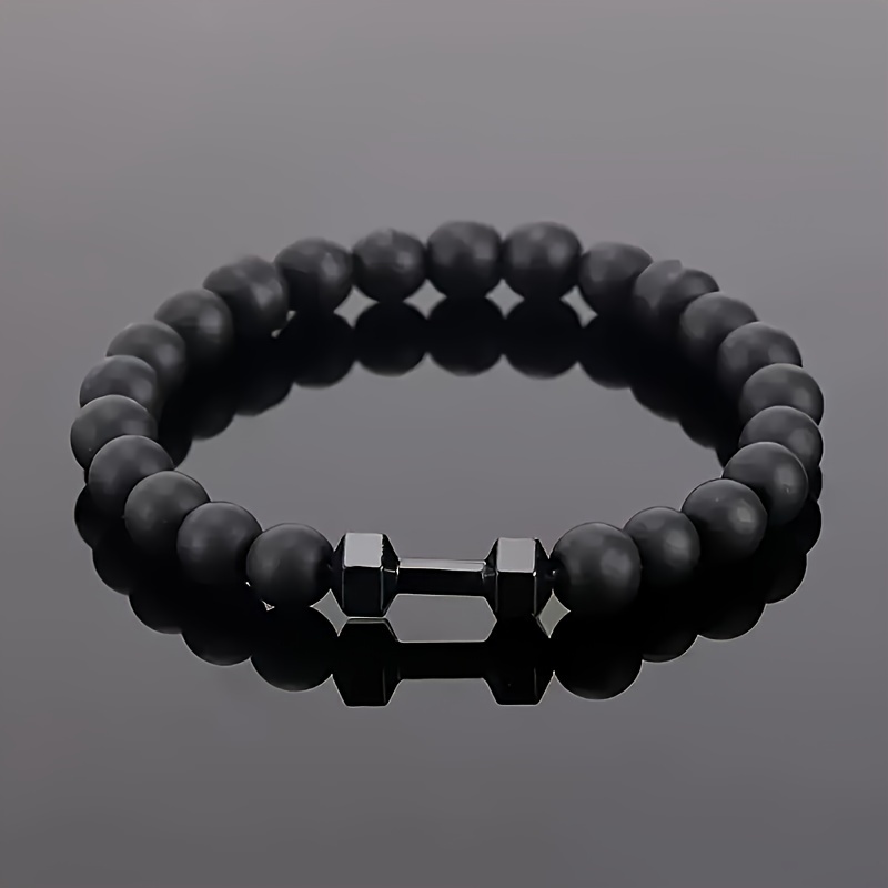 

1pc Elegant Matte Bead Dumbbell Bracelet For Women - Fashionable Non-magnetic Artificial Accessory, Sporty Style, Glass Beads, Suitable For And Gifting,