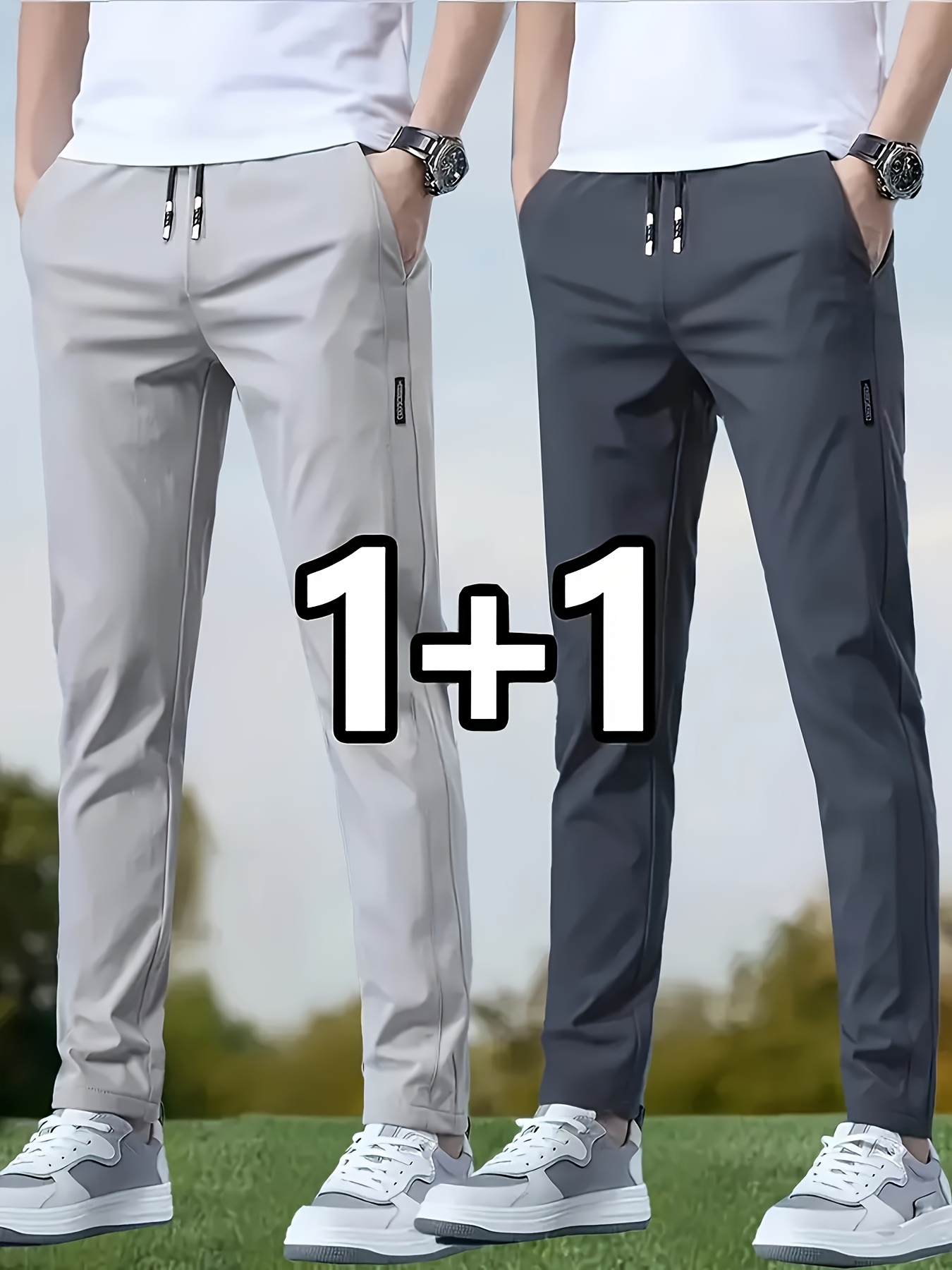 2pcs Men S Golf Pants - Lightweight   Fabric, Elastic Waistband with Adjustable Drawstring & Zipper Pockets, Solid Color for Golf, Jogging, Outdoor Sports - Casual Formal Wear for Beginners & Pros, Golf Accessories, Springfall Attire, Durable Sportswear