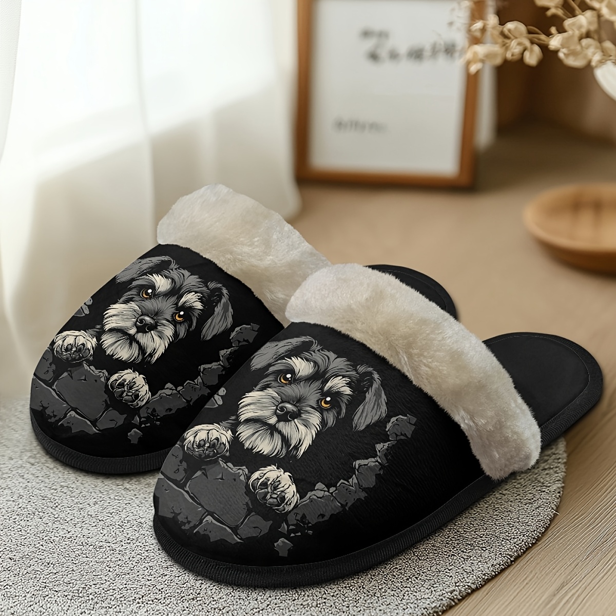 pantuflas invierno felpa mujer estampado schnauzer zapatos Temu Peru