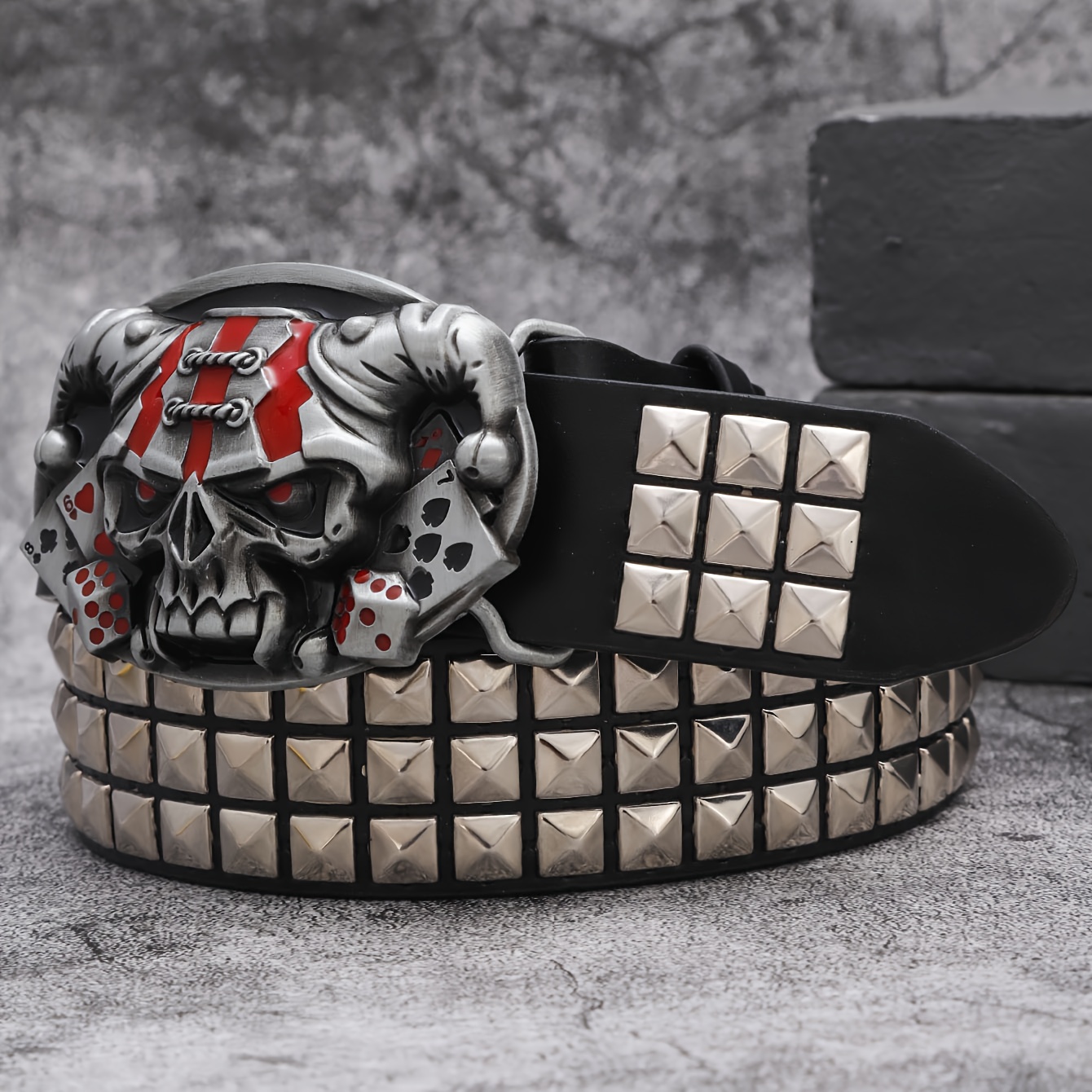 studded belt metal punk rock rivet punk poker skull - Temu