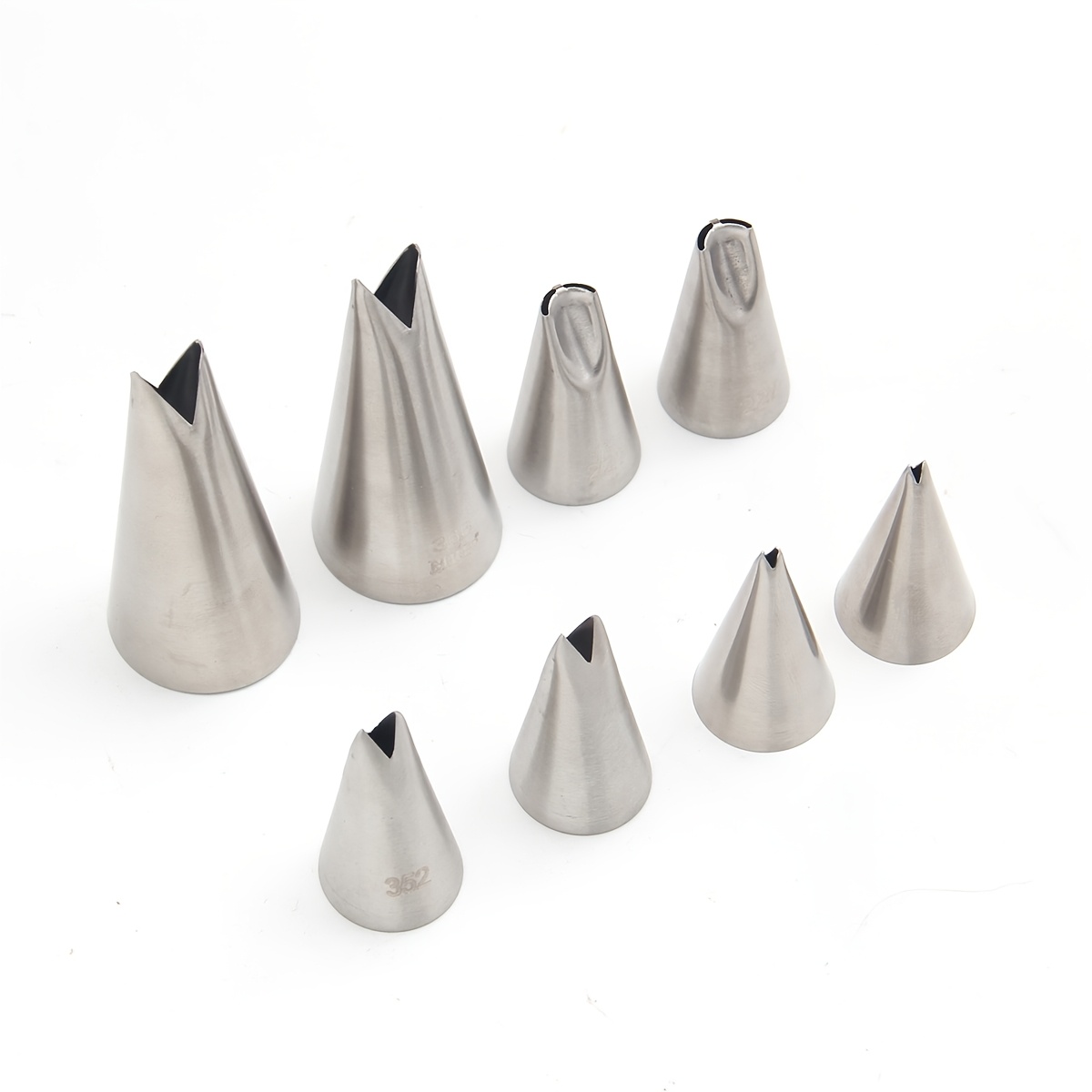 TEMU 8pcs Stainless Flower Shaped Cream Piping Nozzles Set, #366, #349s, #352, #227 (2pcs Each), Baking Decorating Piping Tips