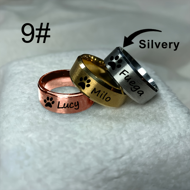 E-shop 8mm Individueller Ring - Personalisiertes Gravur mit Namen und Nachricht - Edelstahl-Gedächtnisgeschenk für Hunde- und Katzenliebhaber, Männer &