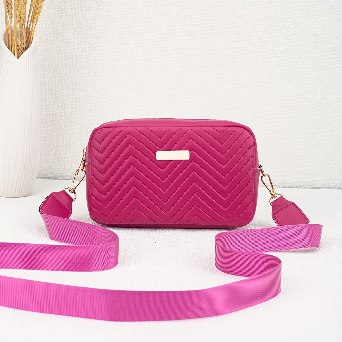 TEMU Women's Crossbody Bag, Simple And Fashionable Embossed Small Square Bag, Outdoor Quilted Shoulder Bag, Solid Color Lightweight Women's