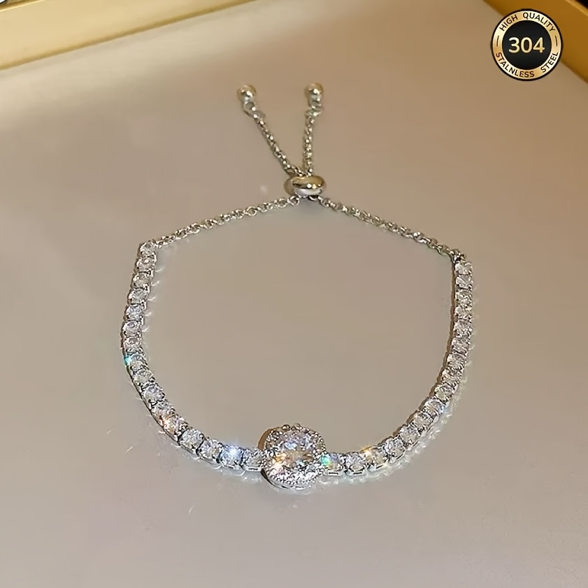 TEMU A New Women's Bracelet Made Of 304 Stainless Steel With Full-set Synthetic Synthetic Zirconia, Featuring An Elegant And . The Synthetic Zirconia