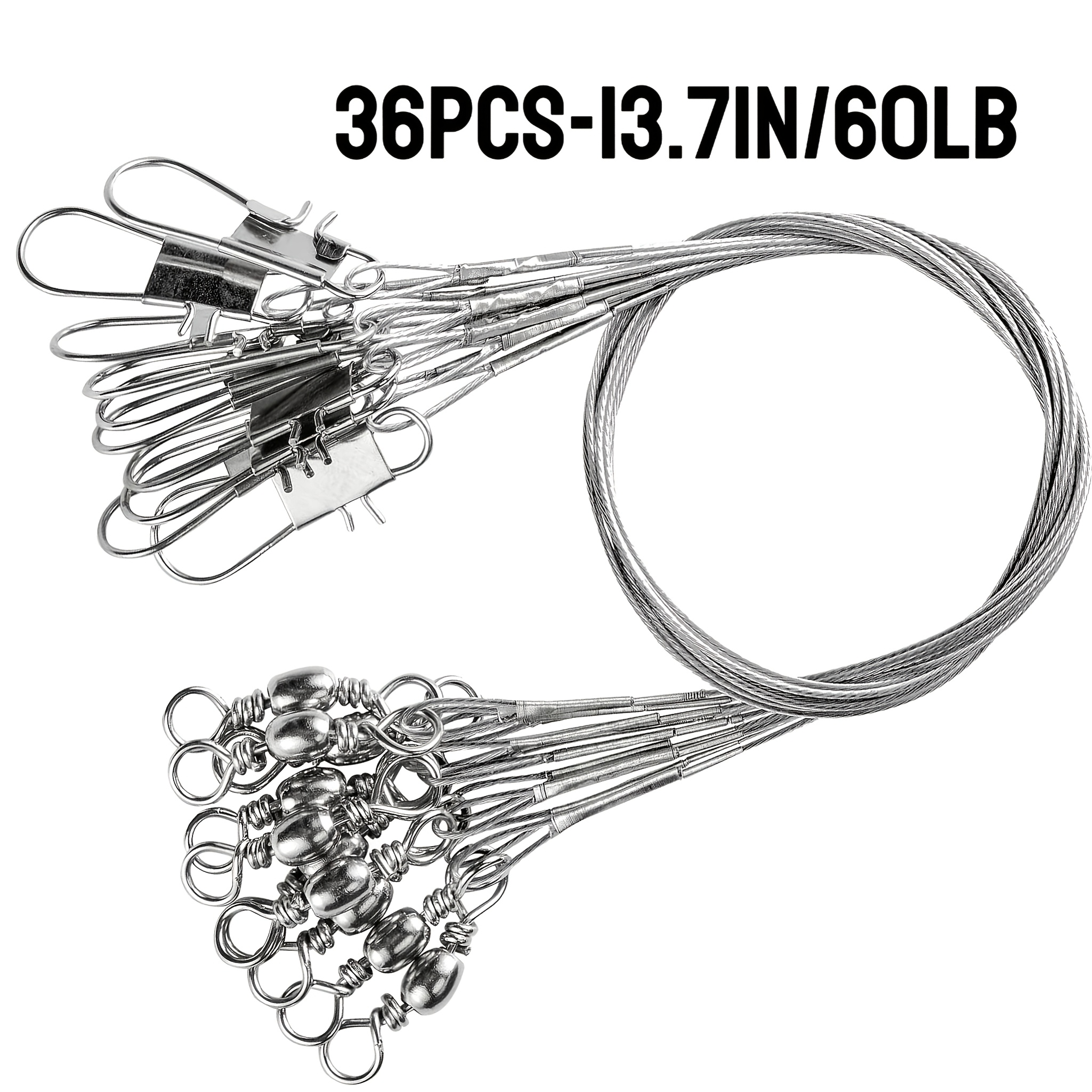 TEMU Narcissus Lot de 36 -corde de Pêche en Acier Inoxydable avec Émerillon et , -corde en Fil Robuste, -cordes - et -emmêlement pour Brochet,