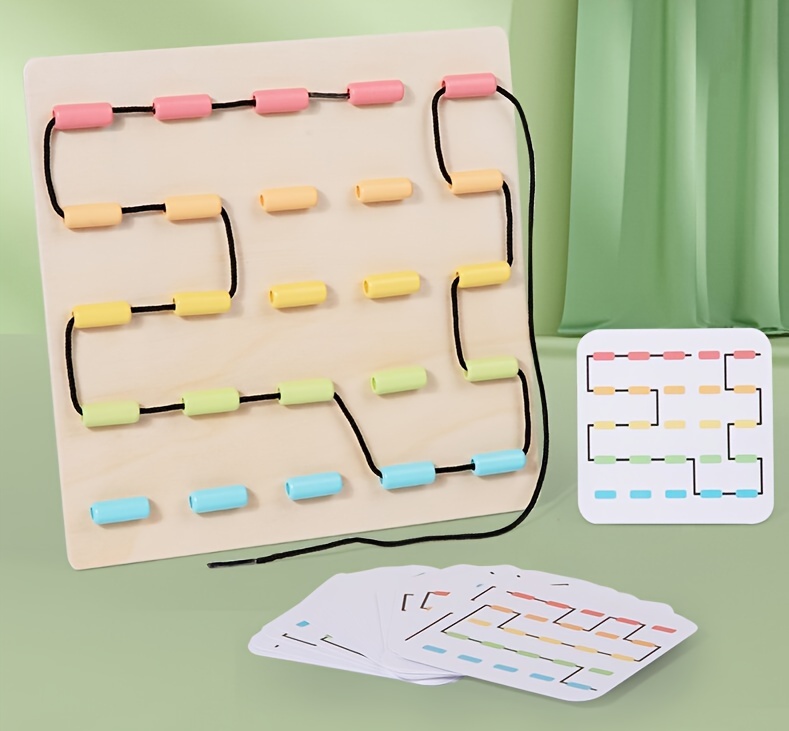 Wooden Geometric Board, Fun Shape Threading Game, Card Cognitive Toy