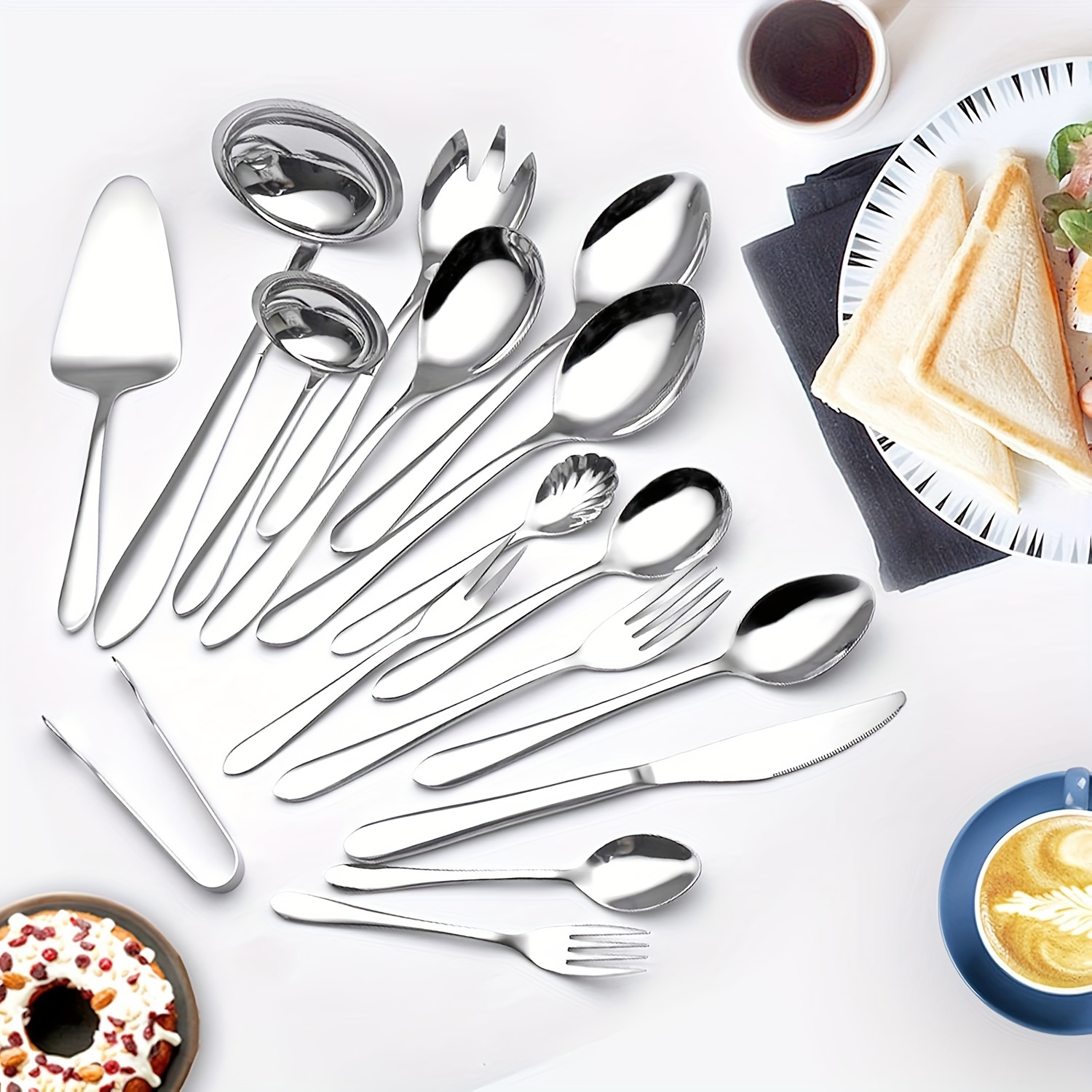 

A Full Set Of Cutlery And Serving Utensils, Dishwasher Safe, And An Elegant 72-piece Stainless Steel Flatware Set For 12 Guests.