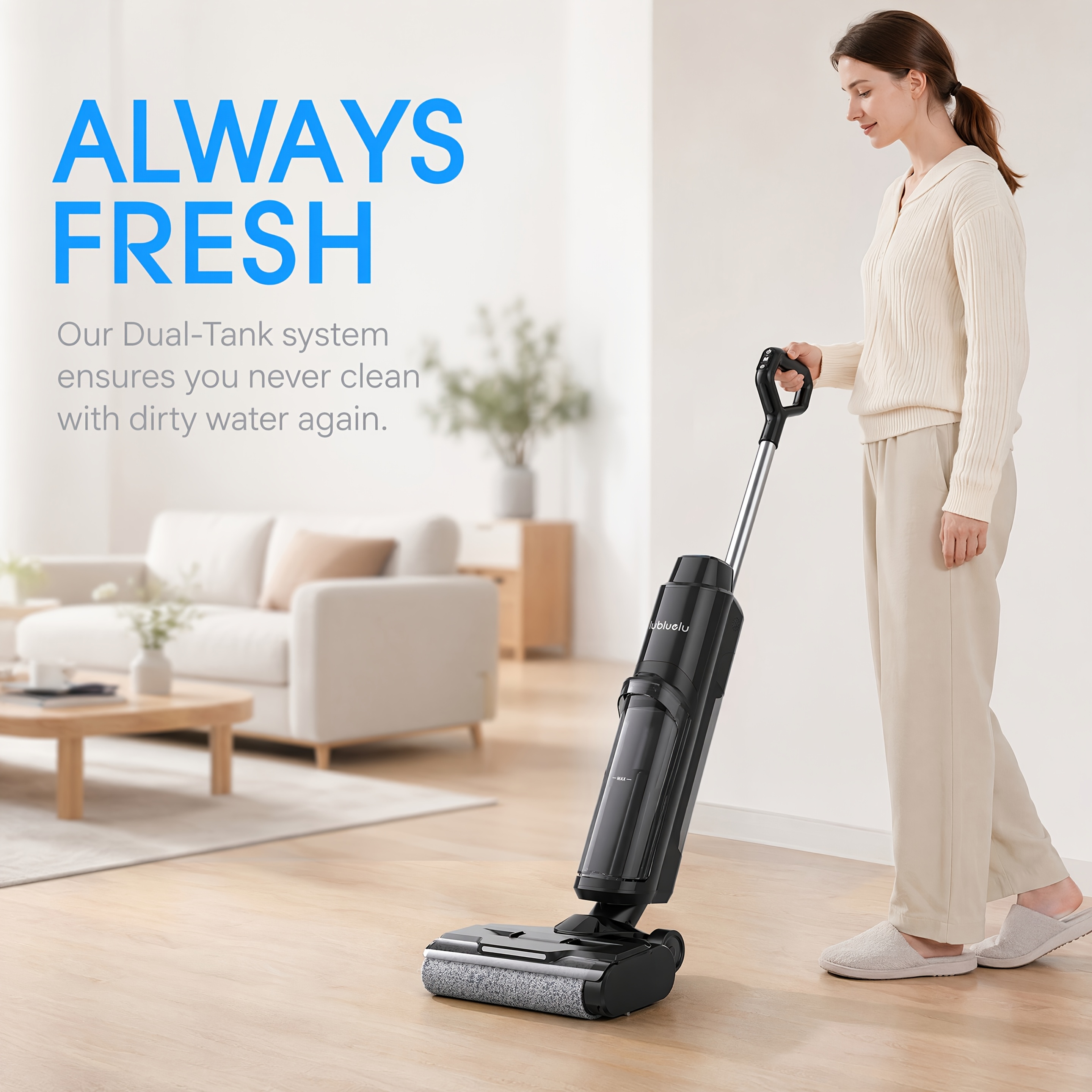 Image of Lubluelu 3-in-1 Cordless Wet Dry Vacuum Cleaner & Mop Combo, 32kpa Vacuum , Self-cleaning With 1 Click, Hepa Filtered, Reminder, 6mm Edge Cleaning, For Pet Hair, Carpets & Home Cleaning