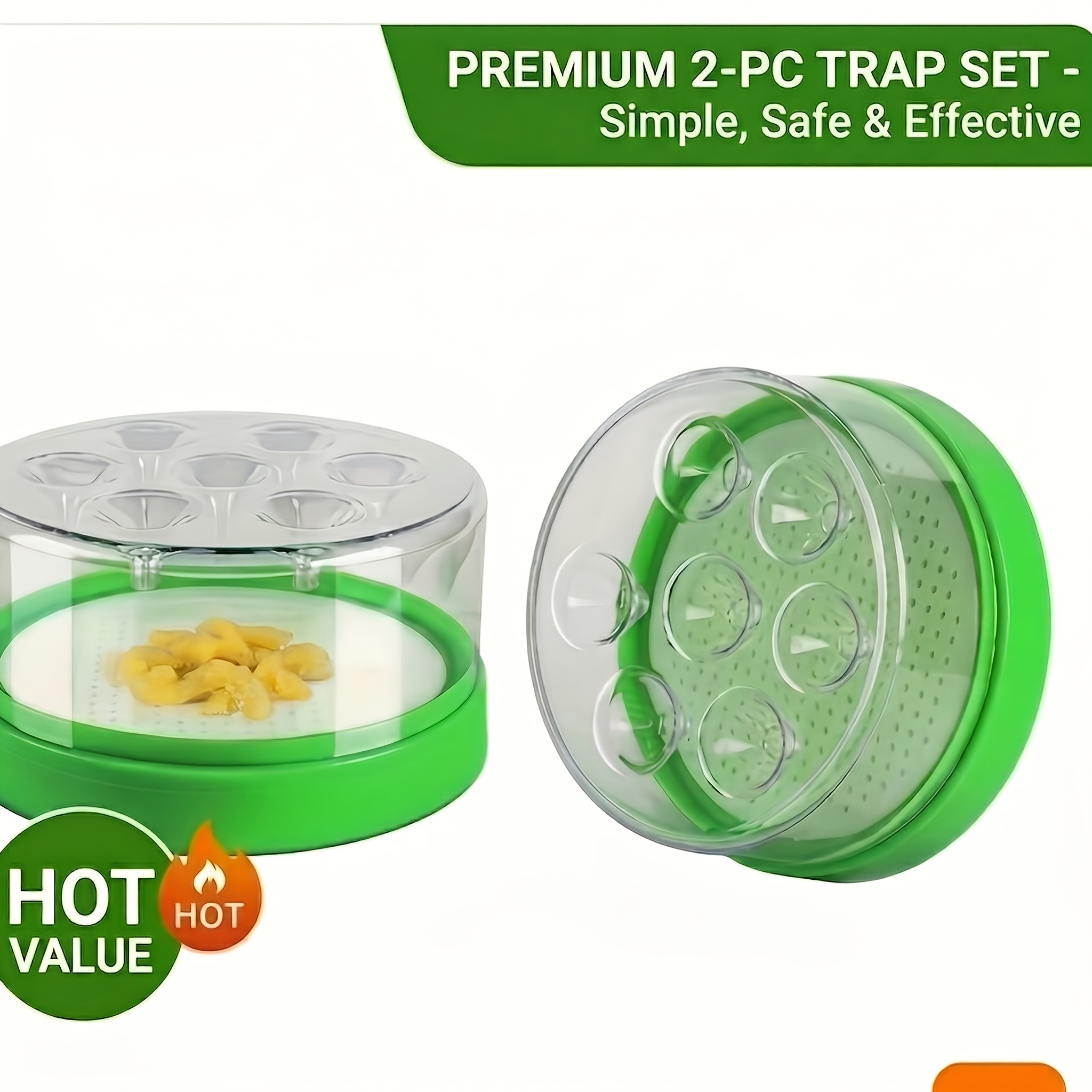 Image of 2-pack Reusable Flying Insect Catcher Cages With 7 Capture Holes, Transparent Top And - No Electricity Or Batteries Required - Safe And Efficient, Suitable For Home And Garden Pest Control