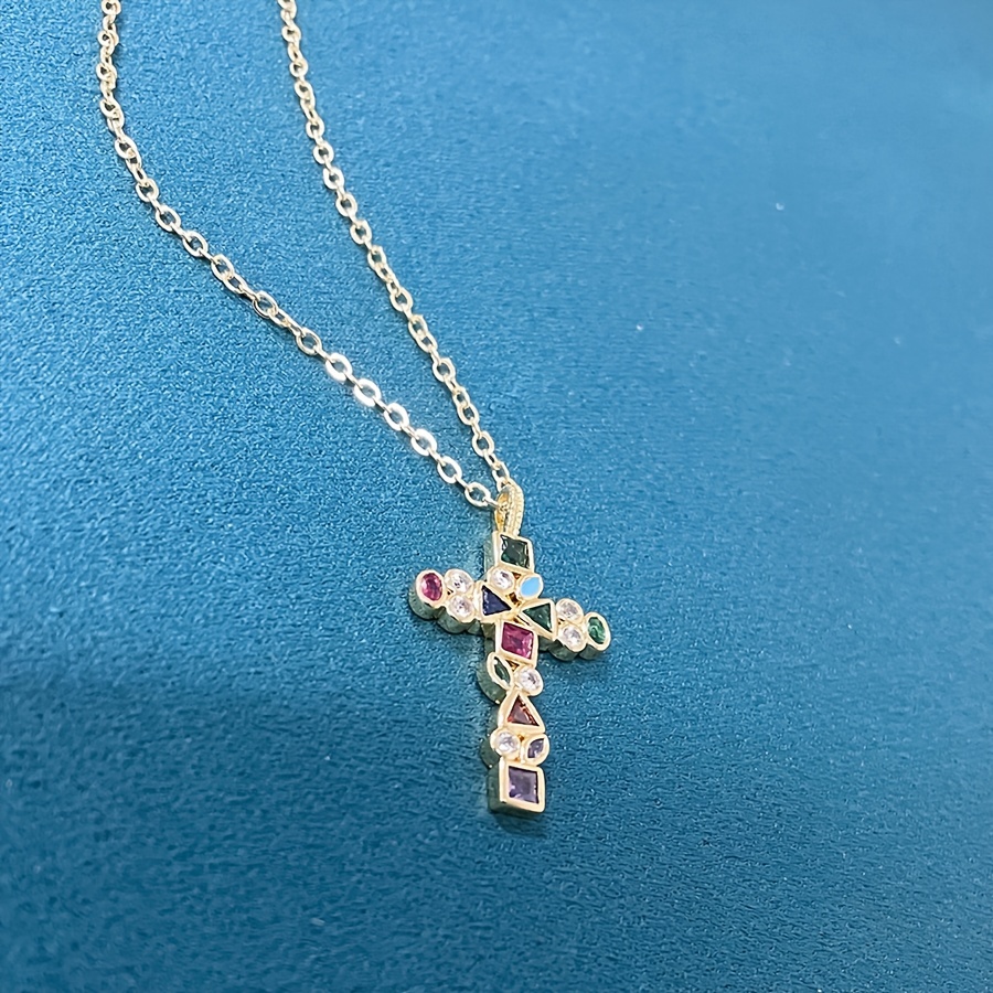 Bohemian Style Crystal Cross Pendant Necklace