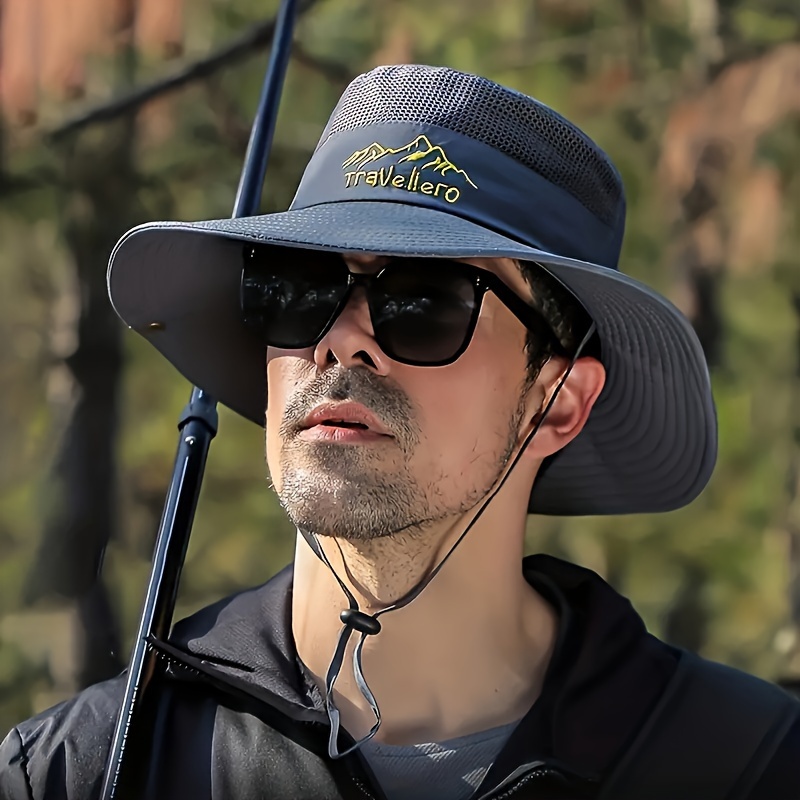 

Breathable Men's Mesh Bucket Hat With Lightweight Sun Protection, Windproof Rope For Outdoor Activities Such As Fishing And Mountaineering