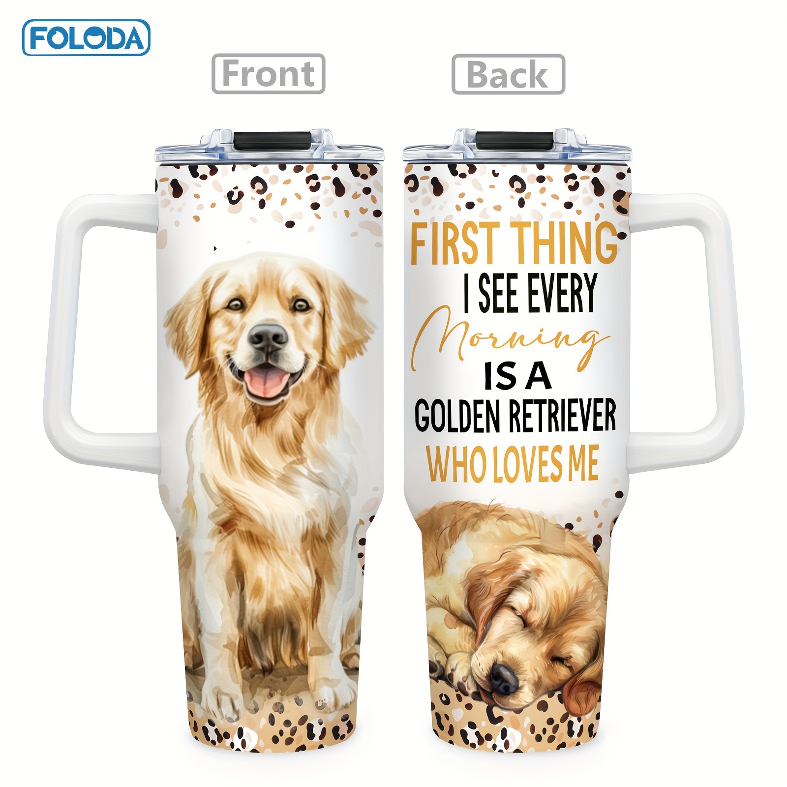 

Foloda 40oz Golden Retriever Insulated With Lid & Straw - Ideal For Dog Lovers, Stainless Steel, Non-slip Base, Hand Wash Recommended