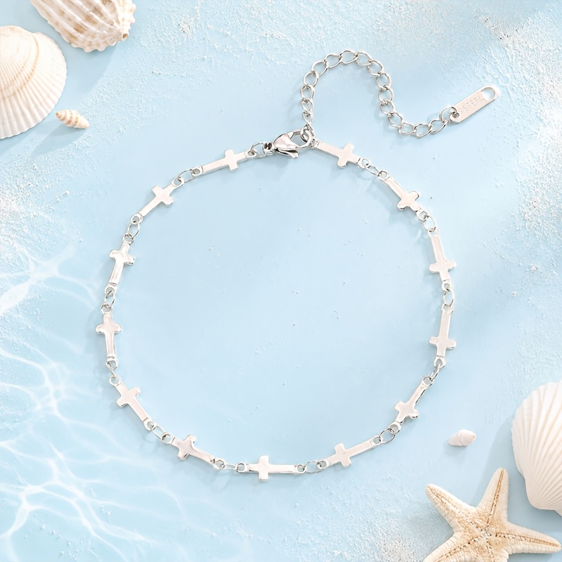 Enamel-decorated Four-leaf Clover Anklet with Stainless Steel Chain