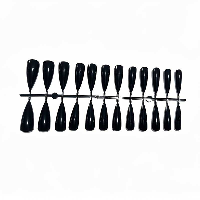 TEMU 24 uñas postizas de largas, negras y brillantes para mujer, reutilizables, estilo gótico moderno, fáciles de aplicar para fiestas y manicuras ,