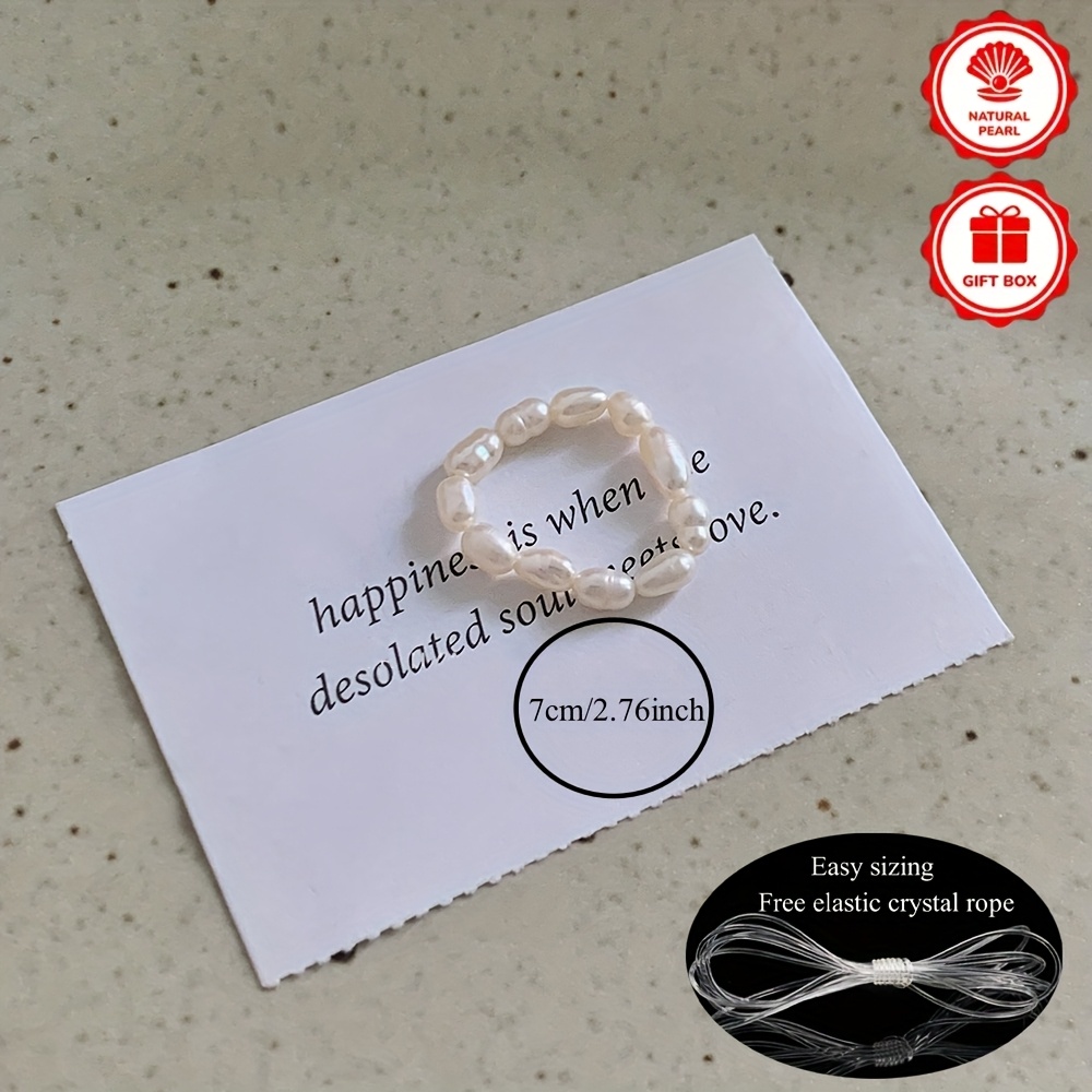 Image of Elastic Baroque Freshwater Pearls Ring For Ladies, Irregular Shape Freshwater Pearls With Texture Marks | Free Jewelry Bag & Box Packed | Romantic Anniversary & Birthday Gift