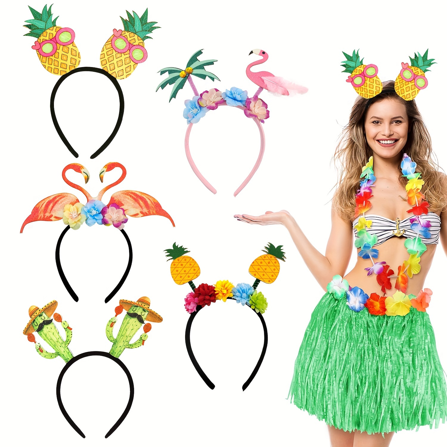 

1pc Hawaiian Party Headband Spring Summer Style Party Dress Up Prom Photo Hair Hoop Flamingo Pineapple Palm Tree Cactus Headband Perfect For Summer Parties And Hawaiian Events Party Supplies