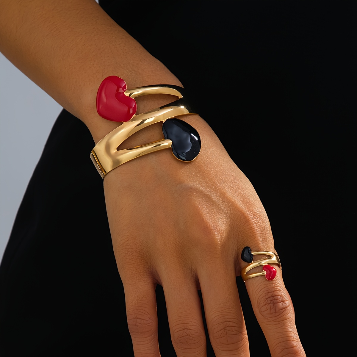 TEMU Ensemble de bijoux pour femmes : bracelet et bague cœur tendance et mode, idéal pour les vacances et comme cadeau