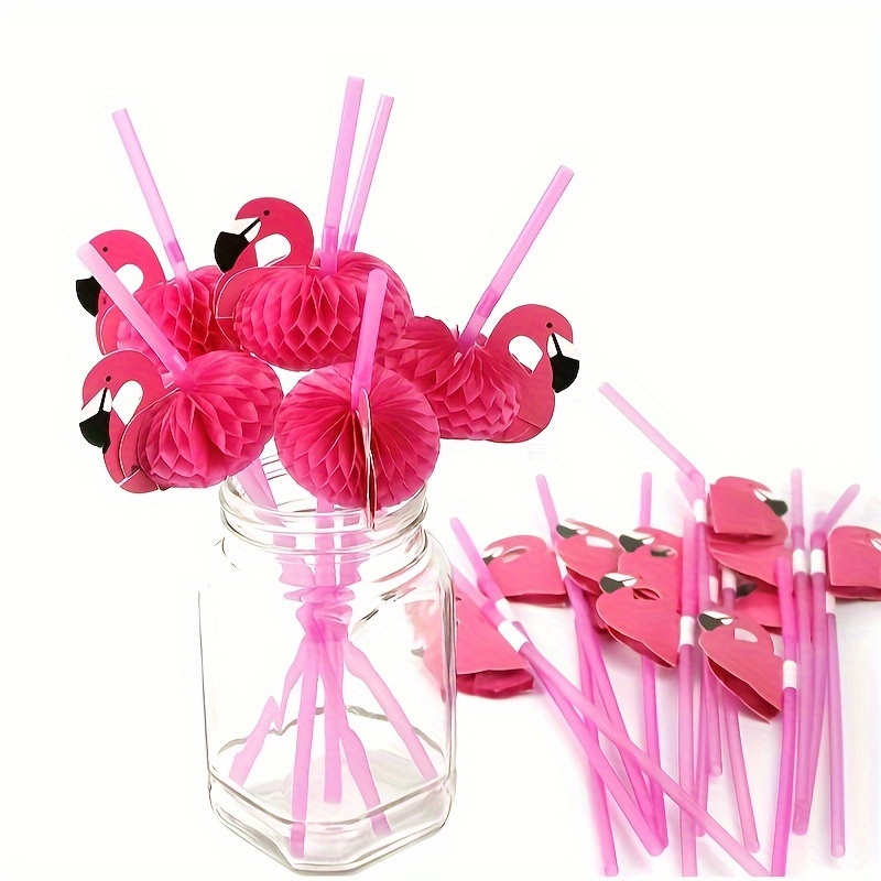 

12pcs, Pink Flamingo Paper Straws, Hawaiian Party Decorations Birthday Wedding Paper Drinking Straws, Summer Aloha Party Supplies Tableware