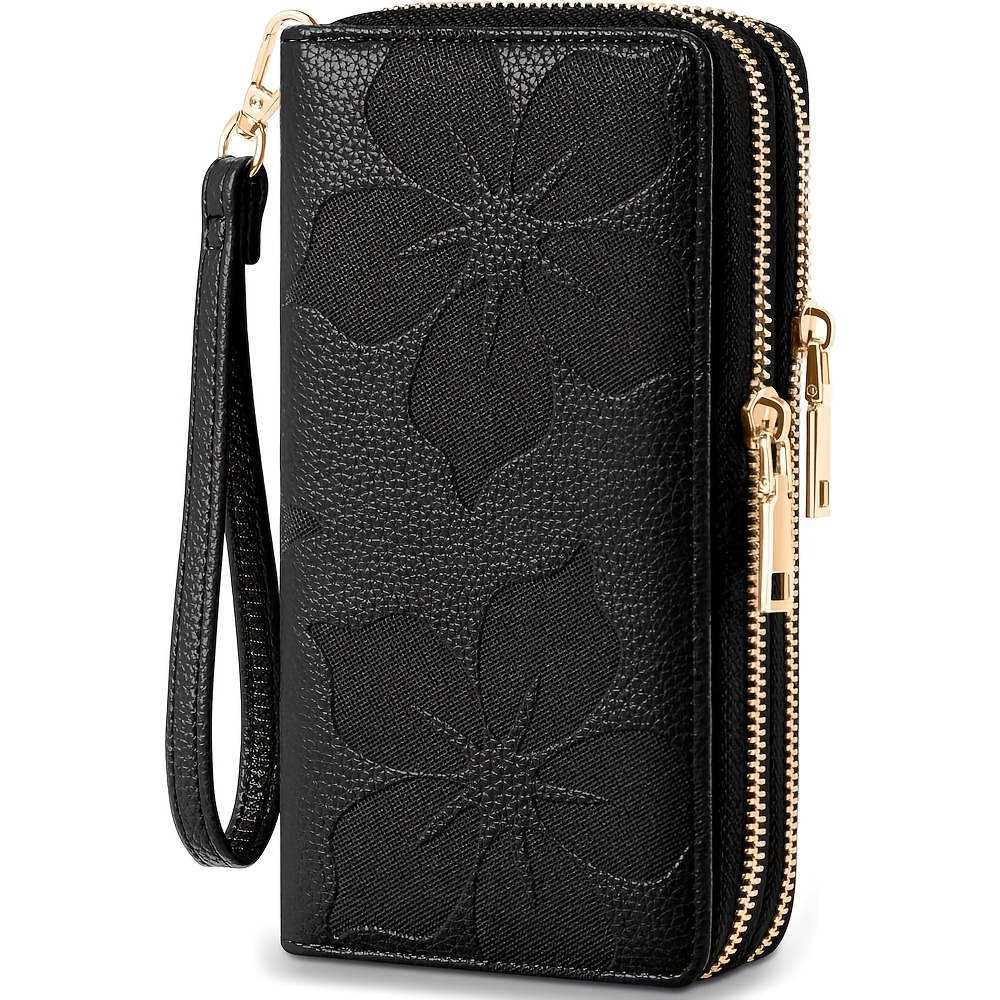 TEMU Women's Anti-theft Large Capacity Wallet & Card Holder With Wrist Strap - Double Zipper Designer Clutch Suitable For Travel, Cash, Credit Cards,