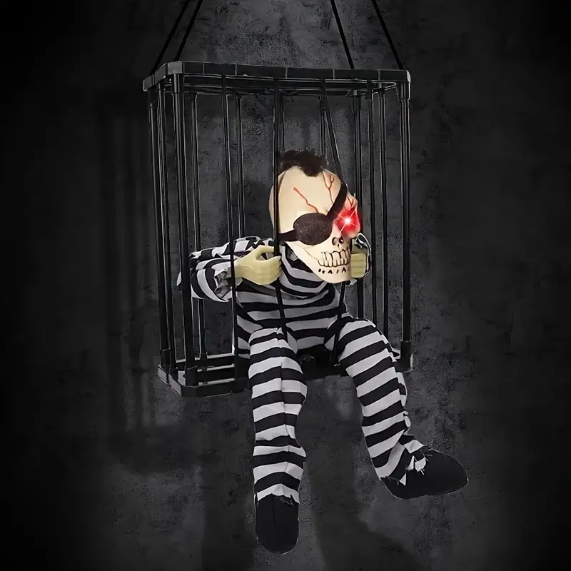 halloween up sound activated hanging and wearable solid color leopard print prisoner cage decoration for bar party for halloween christmas event party supplies Product details 5