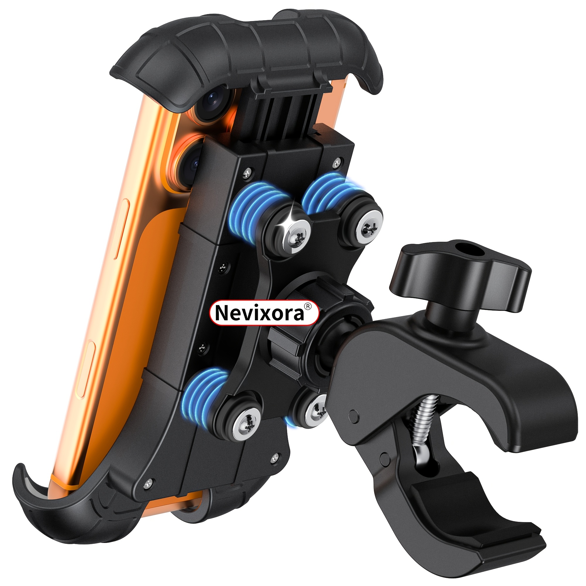 TEMU Support de téléphone pour moto avec absorption des chocs [Étau de amélioré] – Support de téléphone pour vélo/moto pour téléphones de 4,7 à 7