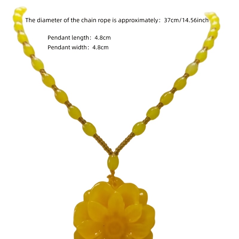 Unisex Yellow Beeswax Sunflower Pendant Necklace