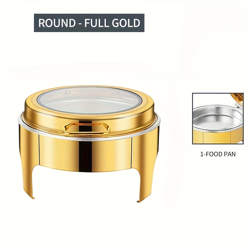 Image of 6l Golden Round Stainless Steel Buffet Warmer With Glass Lid Elegant, Safe, And Durable Chafing Dish For Catering, Parties, Gatherings, Food Warmer Buffet For Party Large, For Cooking ( For Cooking)