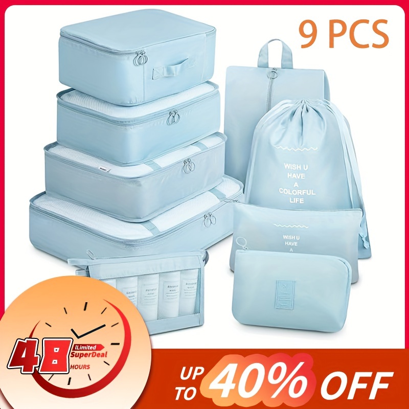 

9 Set Packing Cubes With Shoe Bag & Electronics Bag - Luggage Organizers Suitcase Travel Accessories