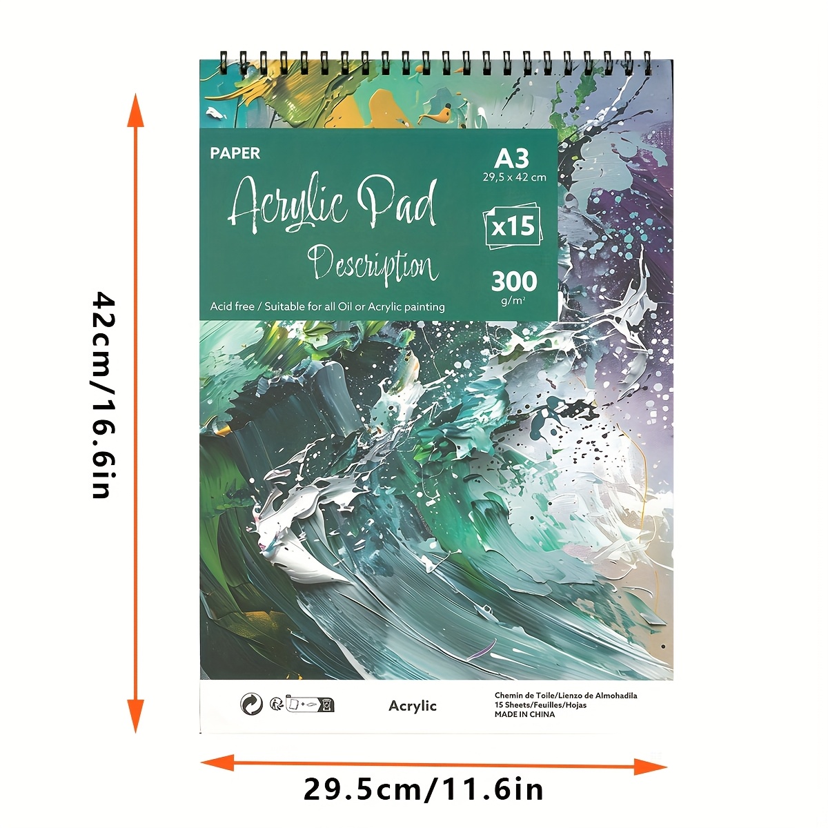 TEMU Large Size Spiral Binding, Oil Painting Sketchbook, Acrylic Painting Pad - A3 Size, High-quality Thick Cover, Thick Paper Pages, Suitable For