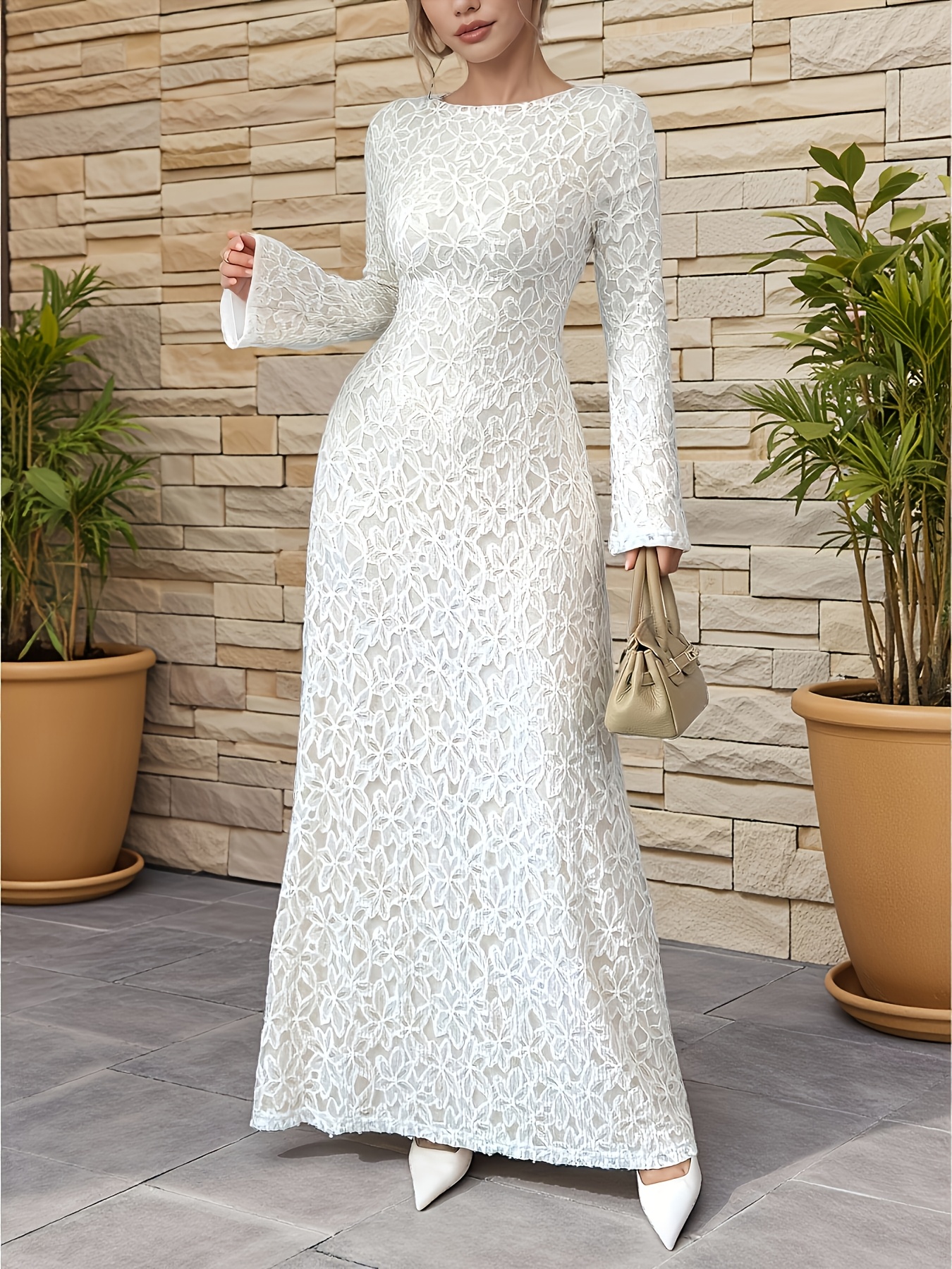 chinese dress ladies Kasia Long Sleeve Crochet Maxi Dress White– Selfie Leslie main image 1