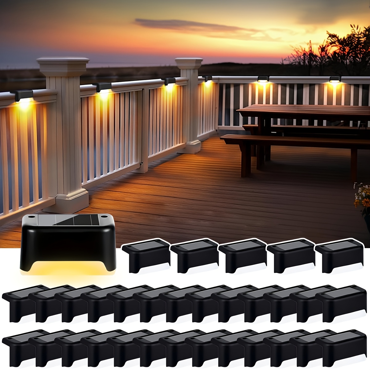 32 pack led solarstep lights outdoor solar powered stairights with lightsensorcontrol warm ledights landscapeighting fixtures forstairs steps fences gardens yards courtyards in brown halloween christmas thanksgiving new year valentines day gifts details 0