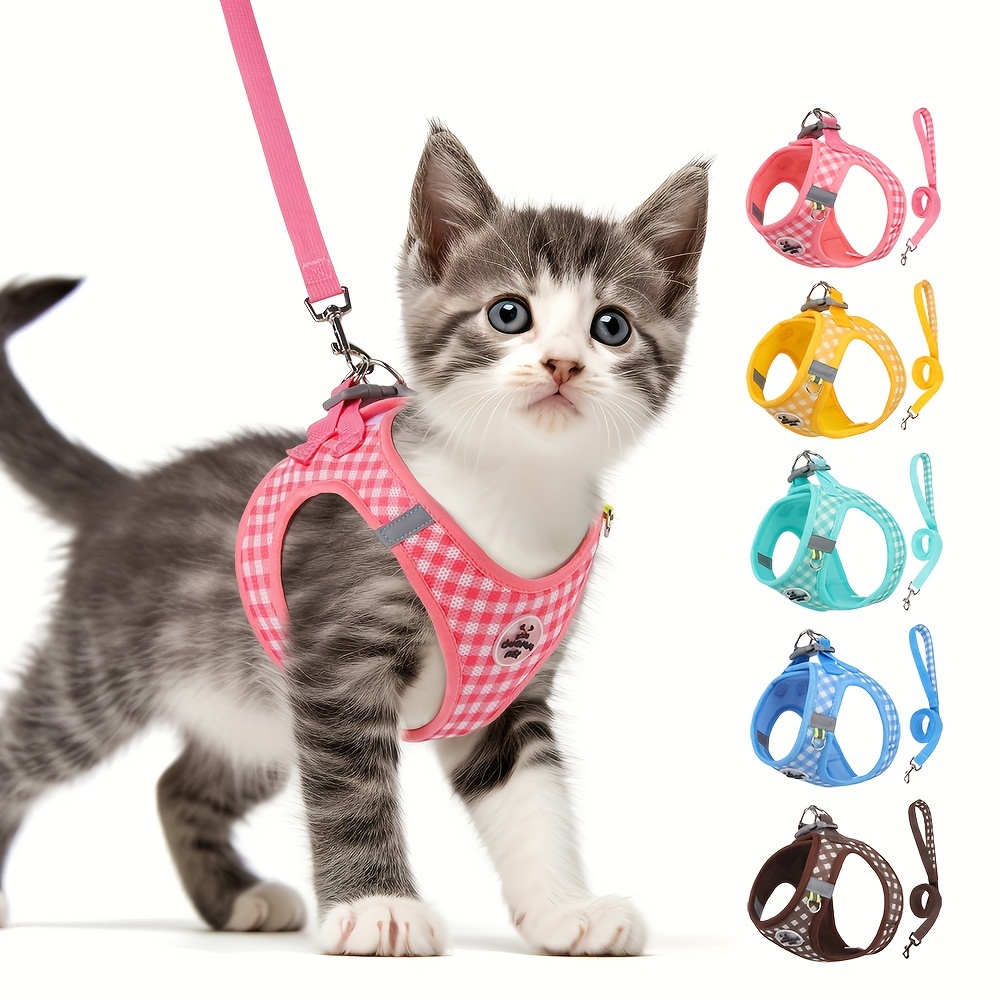 

Pet Cat , Checkered Pattern , Metal Accessories Reflective Strip, Washable , , For , , Cat Accessories, , Leash