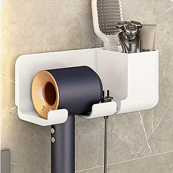 space saving wall mounted hair dryer holder with storage   plastic no power needed bathroom accessory details 3